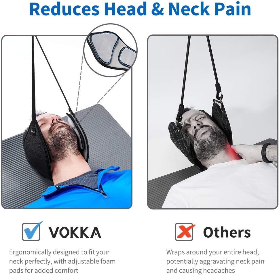 VOKKA Neck Traction Hammock for Neck Pain Relief, Head Hammock with Durable Elastic Safety Cords & Adjustable Straps, Cervical Traction Device/Stretcher for Muscle Relaxation & Physical Therapy: Health & Personal Care