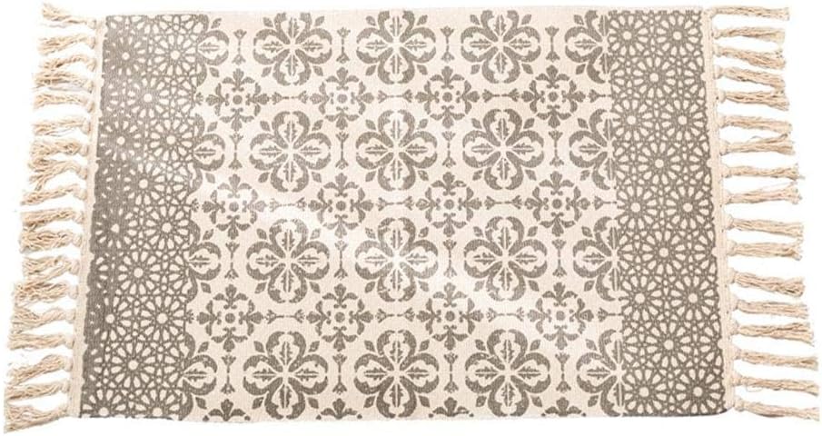decwang Cotton Area Rug 2 X 3 Ft, Washable Accent Dhurrie Hand Woven Print Tassel Chic Modern Bohemian Style Rugs for Bedroom, Living Room, Laundry Room