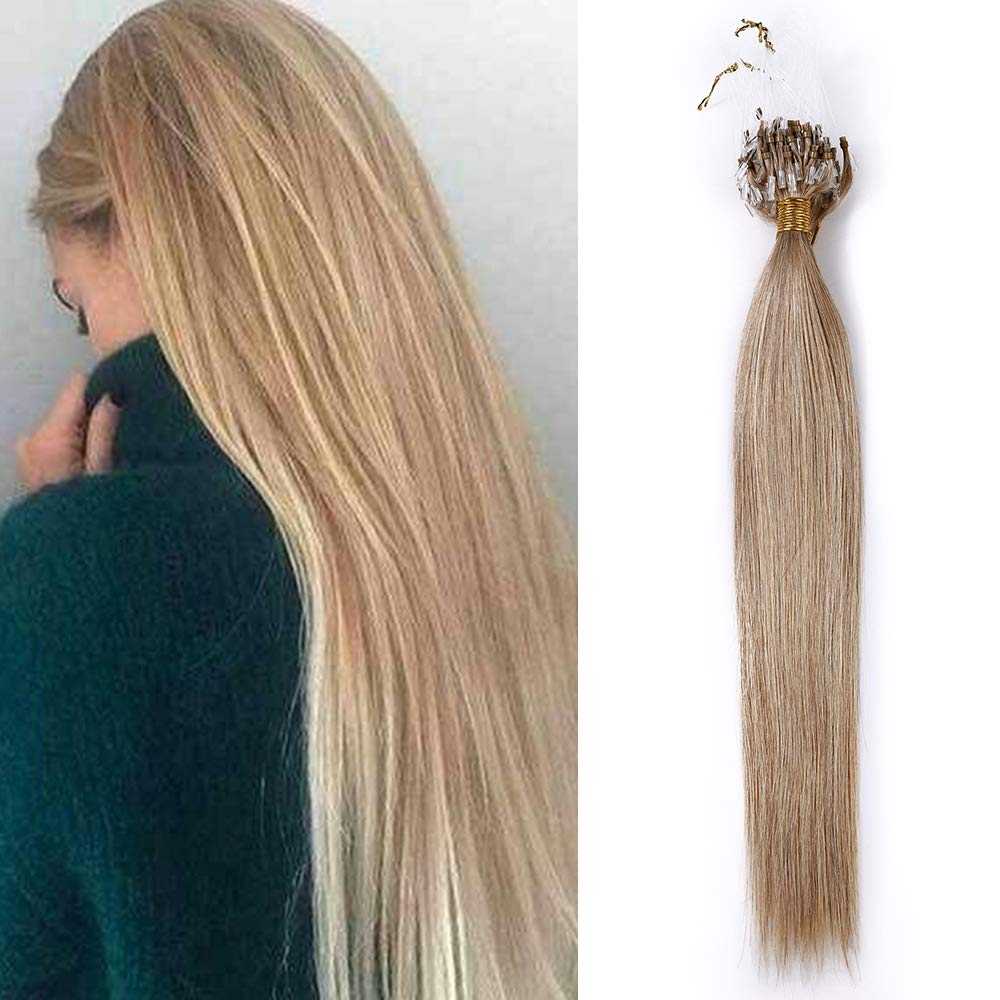 1g/s Micro Loop Human Hair Extensions Pre bonded Real Remy Hair with Micro Ring Beads Straight - 50 Strands (18 inches, #27 Dark Blonde)