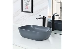 bathivy 19"x15.6" Rectangular Bathroom Sink with Pop Up Drain, Modern Matte Gray Vessel Sink, Bathroom Sink Above Counter, Vessel Sink for Bathroom, Rectangle Bathroom Vessel Sink, Ceramic Vessel Sink