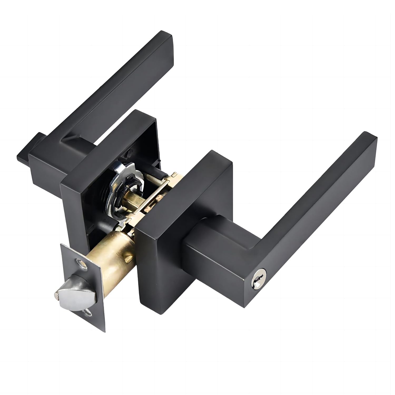 Qrity Door Lever Handle Lock, Interior Privacy Door Lock for Bedroom, Cloakroom, Stoarge Room and Office, Latch Size 60/70mm, Square, Black — image 1