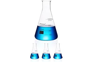 Maccx 33.8oz(1000ml) Narrow-Mouth Sturdy Glass Erlenmeyer Flask, 3.3 Borosilicate with Printed Graduation, Pack of 3, EFN1K0-003