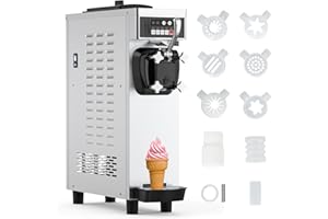 Aprafie Commercial Ice Cream Machine, 4.7-5.8 Gallon/Hour Soft Ice Cream Maker for Party Restaurant Snack Bar 1200W Yogurt Maker