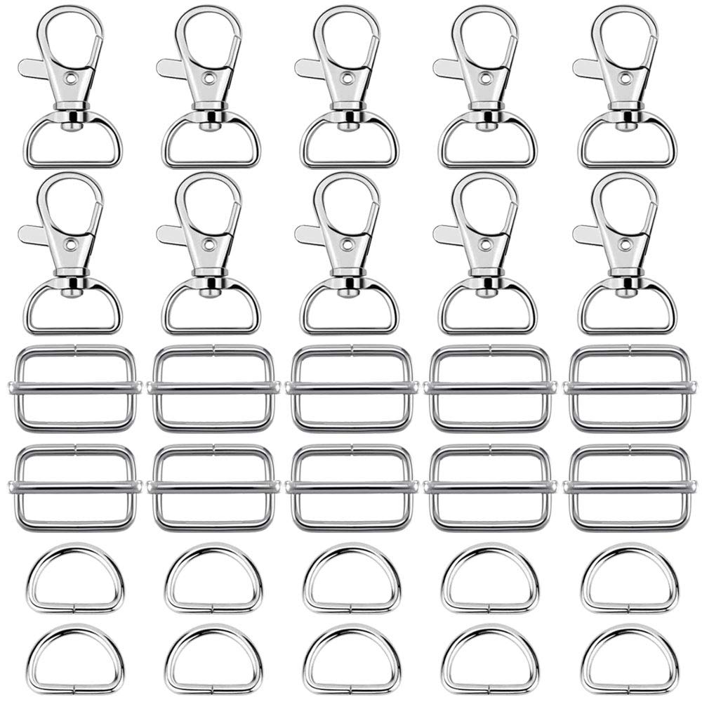CODIRATO 90PCS Metal Keychain Bulk Zinc Alloy Metal D Ring Swivel Snap Hooks Heavy Duty Slide Buckle for Mountain Climbing DIY Handicraft Backpack Handbag Purse Hardware Belt Adjuster Sewing Accessory