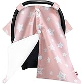 Infant Car Seat Canopy Pink for Baby Girls, 2 in 1 Carseat Covers for Babies, Soft Minky Plush Backing Baby Car Seat Cover, Nurisng Cover Up for New Mom