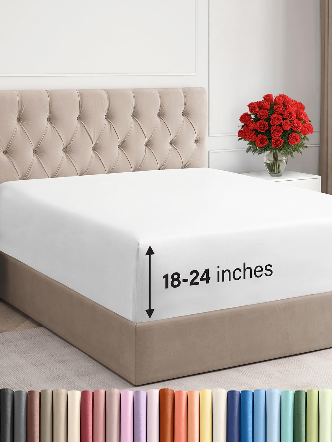 Photo 1 of Extra Deep Queen Fitted Sheet - Hotel Luxury Single Fitted Sheet Only - Easily Fits 18 inch to 24 inch Mattress - Ultra Soft, Wrinkle Free w/Extra Deep Pockets - Easy-Care, Breathable & Comfy - White