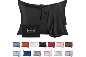 SIYUAN Mulberry Silk Pillowcase for Hair and Skin,Standard Size Cooling Silk Pillow Case with Hidden Zipper,Allergen Proof Dual Sides Soft Breathable Smooth Silk Pillow Cover for Women(Standard,Black)