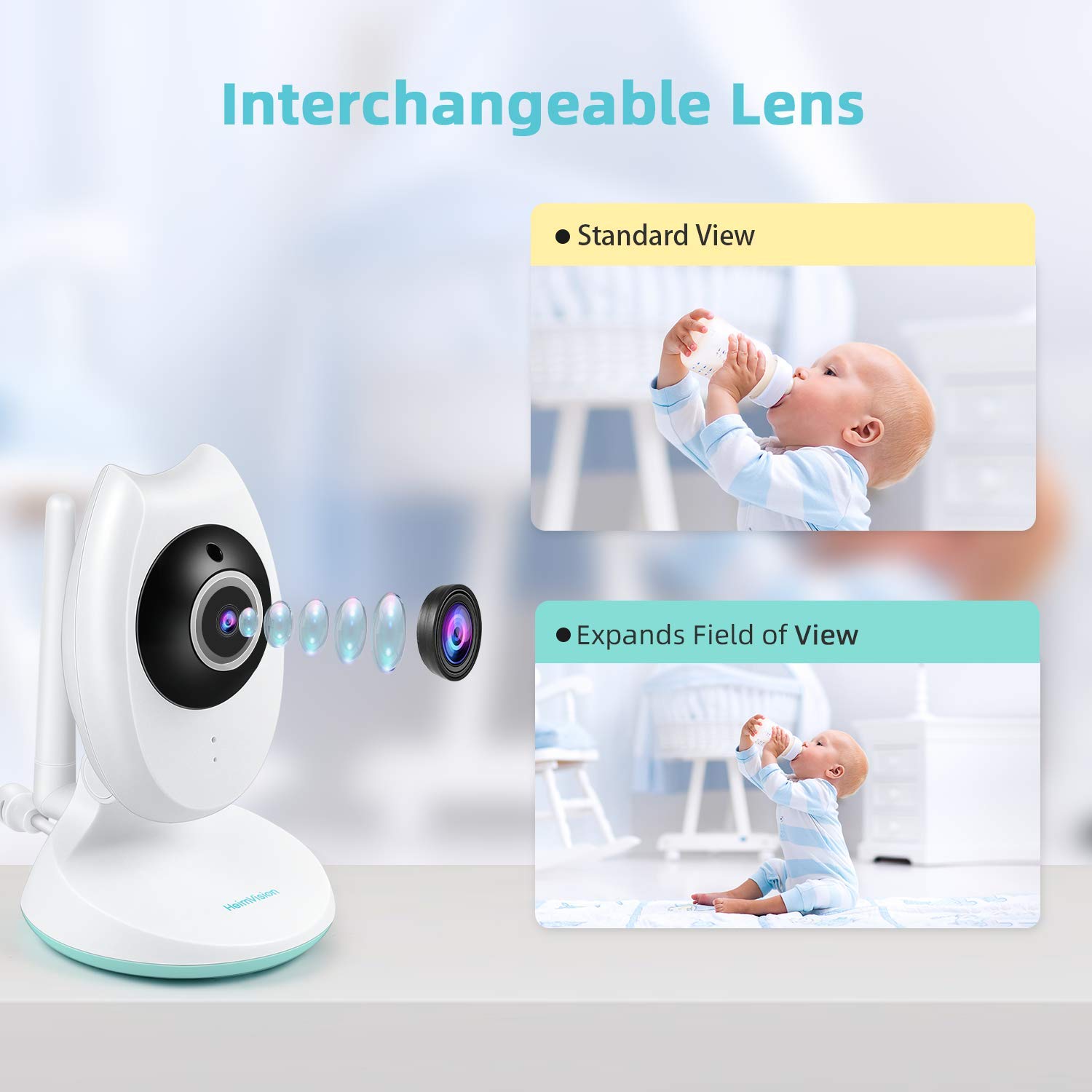 HeimVision Baby Monitor, HM132 Video Baby Monitor with Camera and Audio, 4.3" Split Screen Baby Camera with Night Vision, 2 Way Talk, VOX Mode, 8 Lullabies, Extra Lens and Holder Included : Baby