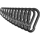 Branded Boards Black & Silver Heavy Duty Bushcraft Locking Thumb Screw Closure Zinc-Galvanized Steel Carabiner Spring Snap Clip Link Hooks 200-400lb Load. 6 & 12 Packs