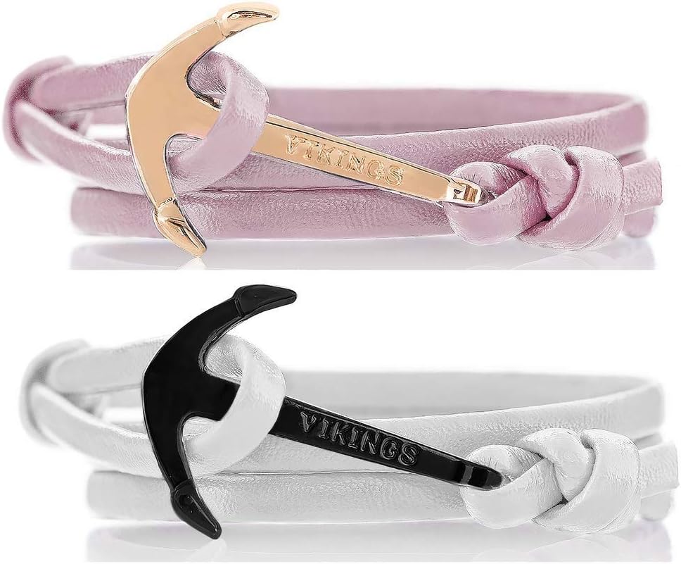 Vikings Anchor Couple Bracelet Set of 2 Leather Pink White