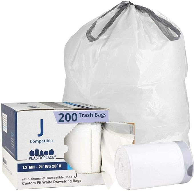 Plasticplace Trash Bags│Simplehuman Code J Compatible (200 Count)│White