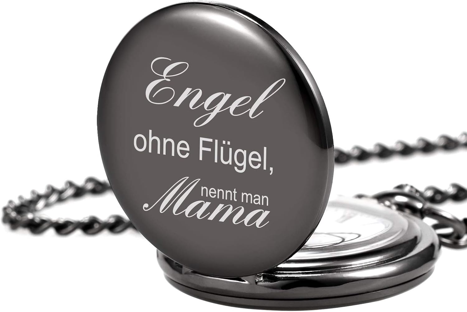 TREEWETO Pocket Watch with Engraving Chain Women's Black Gift for Birthday Mother's Day Mother - Image 4
