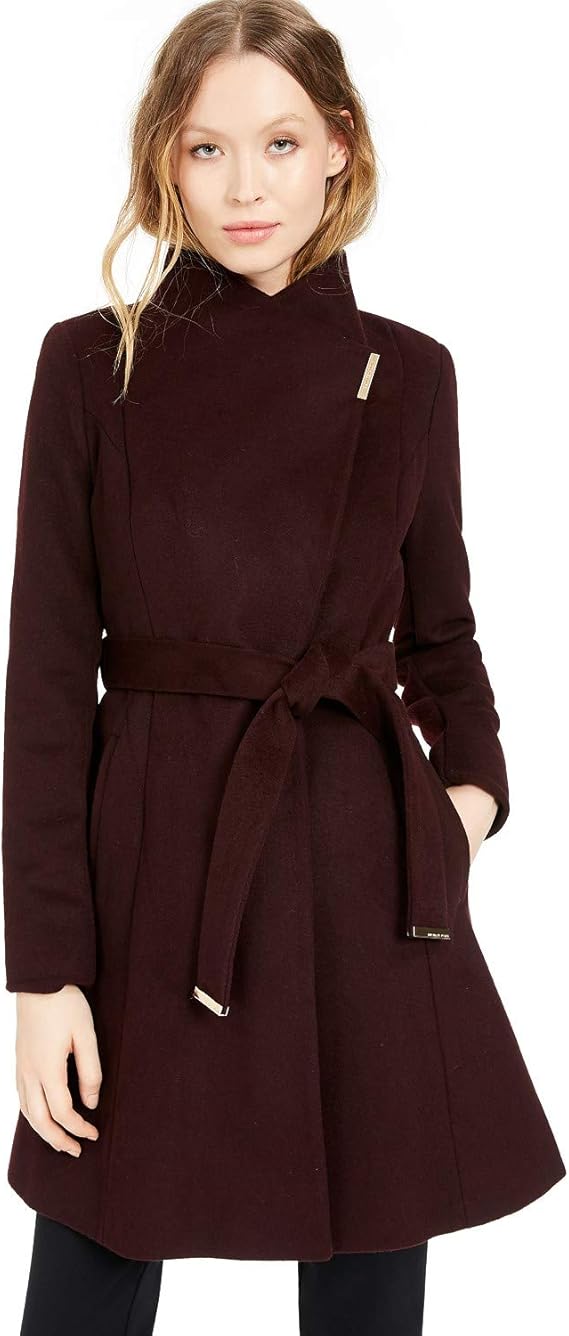 Amazon.com: Michael Michael Kors Asymmetrical Belted Coat Burgundy Size XS: Clothing