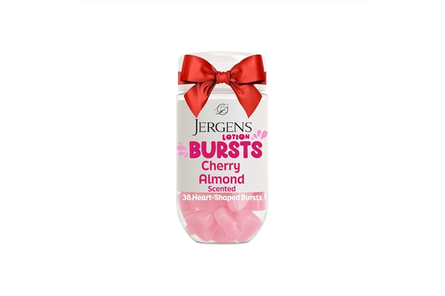 Jergens Cherry Almond Lotion Bursts, Squishy Heart-Shaped Moisturizer Bursts, Lotion Gifts for Teens, 38 Ct