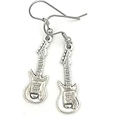 Silver Guitar Dangle Earrings with Stainless Steel Ear Wires - Rock Music Jewelry Gift for Women and Teens