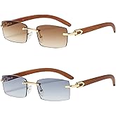 Heptagram Rectangle Fashion Rimless Sunglasses for Women Men Gangster 90s Frameless Shades Retro Vintage Trendy Eyewear