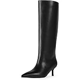 Modatope Black Boots for Women Knee High Boots Kitten Low Heels Pointed Toe Tall Boot for Women Size 8.5