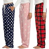 OAKVON 3-Pack Womens Fuzzy Pajama Pants – Soft Plaid PJ Bottoms with Pockets, Cozy Fleece Lounge Sleepwear Pants