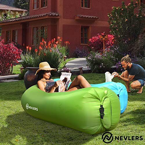 Nevlers 2 Pack Inflatable Loungers with Pockets & Matching Bag Yellow