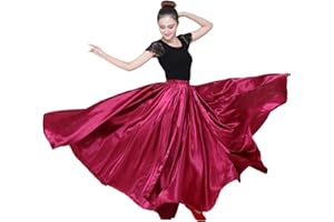 SNOWAQUA Women Satin Full Circle Ankle Length Swing Long Skirt Maxi Shiny Skirt for Party Cosplay Belly Dance Performance Costume