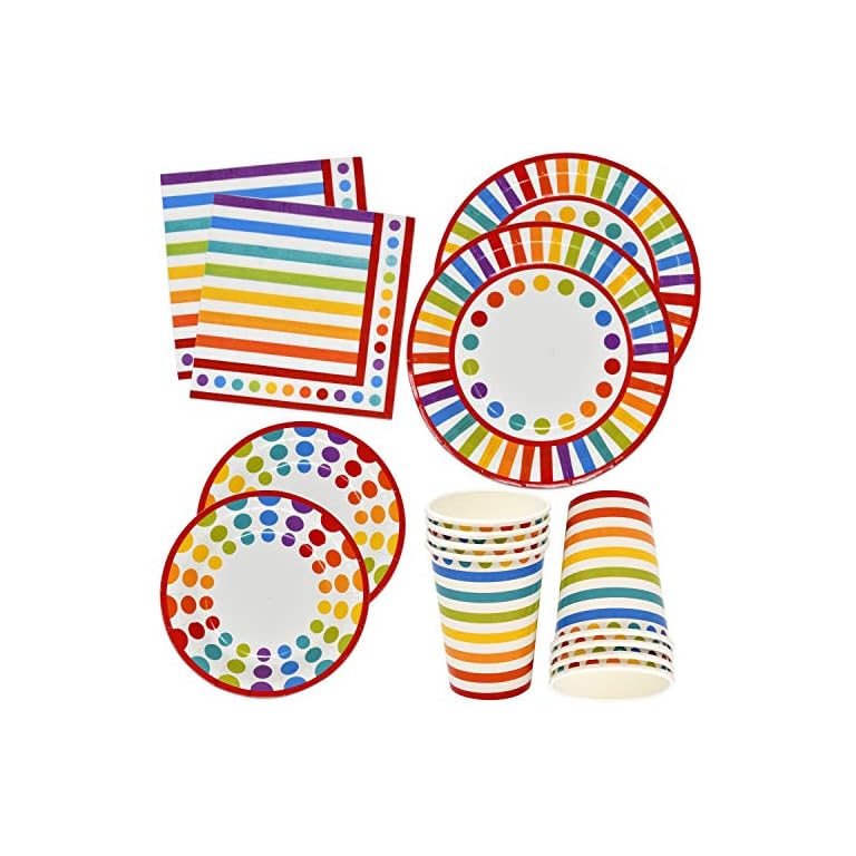 Rainbow Party Supplies Tableware Set 30 9" Paper Plates 30 7" Plate 30 9 Oz. Cups 60 Lunch