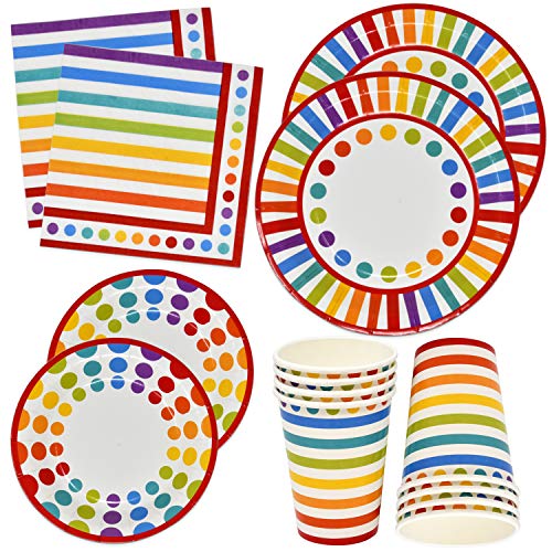 Rainbow Party Supplies Tableware Set 30 9" Paper Plates 30 7" Plate 30