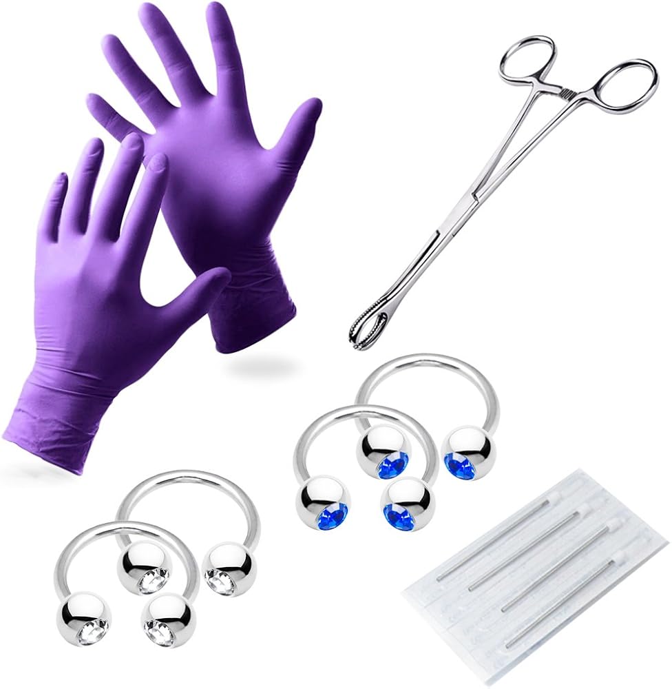 10Piece 12 Gauge Piercing Kit Including Gloves, Needles