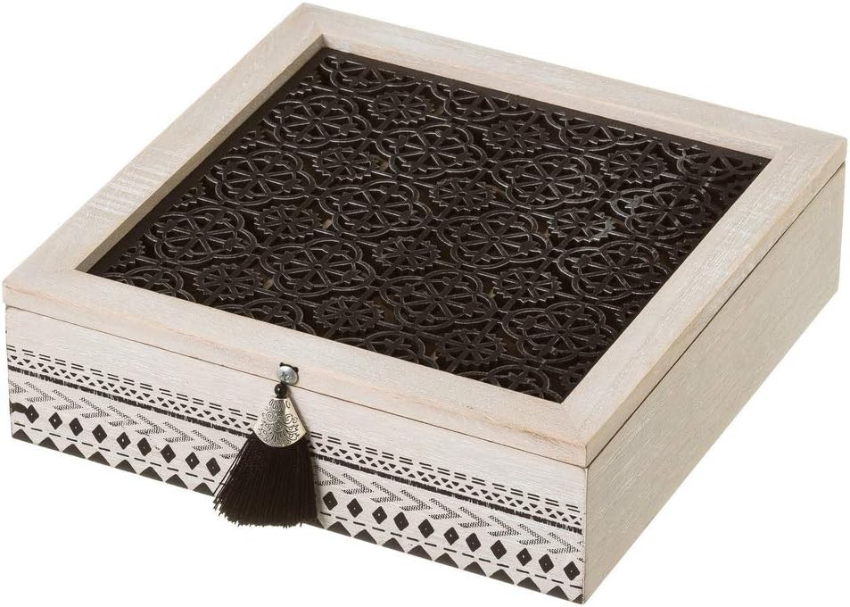 Caja de Madera con Mandala Negra de 7x24x24 cm - LOLAhome: Amazon.es: Hogar