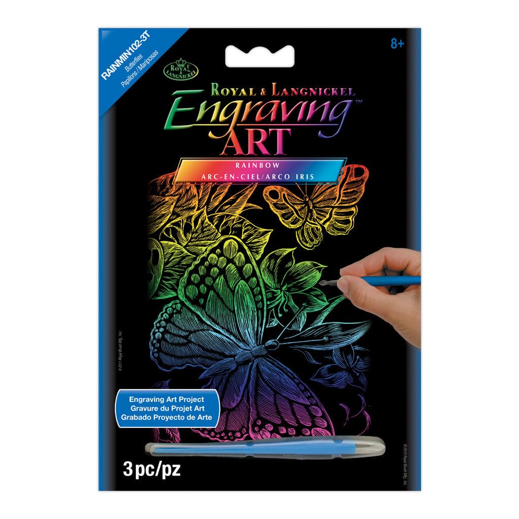 Royal Brush Mini Rainbow Foil Engraving Art Kit 3 Pieces – Butterflies, Multicolored, 12,5x17,5cm