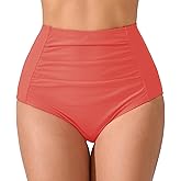 JOYBIK Women’s High Waisted Full Ruched Bikini Swim Bottoms Tummy Control Full Coverage Swimsuit Bottoms