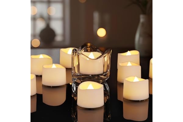 AMAGIC 12 Pack Battery Tealight Flameless Candle LED Tea Lights, Fake Electric Tealights Realistic Flicker for Wedding Center