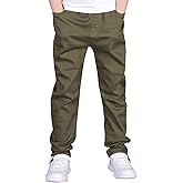 CAMLAKEE Boys' Stretch Pull on Chino Pants Kids School Uniform Yonth Twill Pants