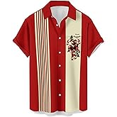 CURBODO Bowling Shirts for Men Retro Short Sleeve Button Down Shirt Hawaiian Casual Printed Beach Shirt