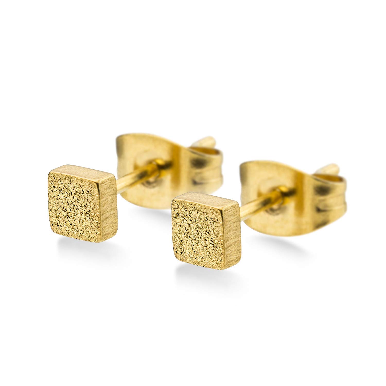 555Jewelry Womens Stainless Steel Tiny Small Simple Classy Lightweight Square Cube Shape Shiny Shimmer Glittery High Fashion Matte Cute Ladies Accessories Stud Earrings, Yellow Gold 5 MM