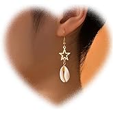 W WEILIRIAN Bohemian Star Shell Earrings Shell Dangle Drop Earrings Gold Star Hook Earrings Seashell Drop Earrings Hollow Star Dangling Earrings Jewelry for Women and Girls Gifts
