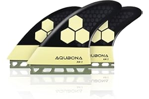 AQUBONA Dual Tab II G5 Tri Fin Set Surfboard Fins Fiberglass Fins for Surfing with Fin Bag Key Screw (Yellow, Single Tab) (Yellow)
