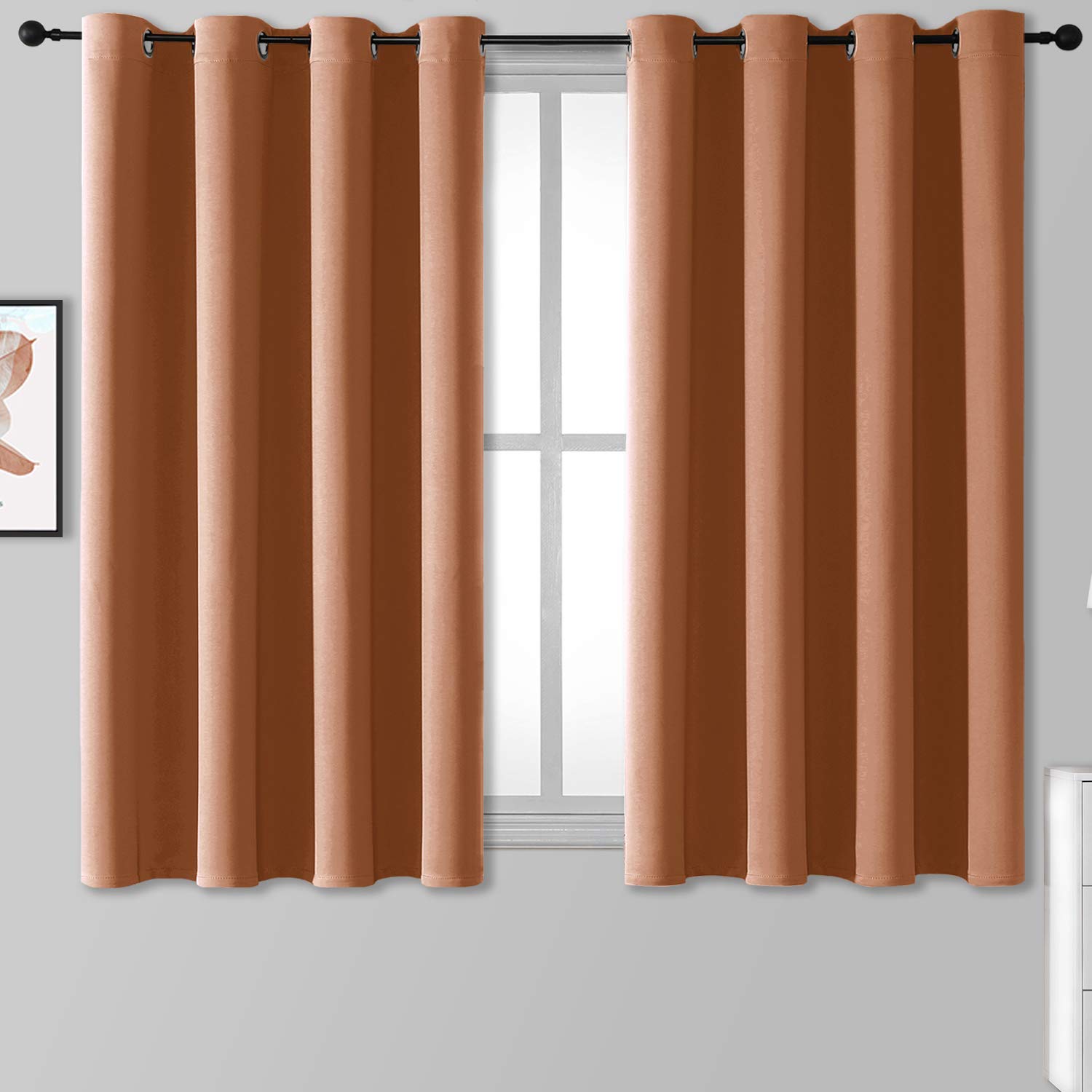 Rutterllow Blackout Curtains for Bedroom, Room Darkening Window Drapes 2 Panels for Living Room, Grommet Top (52x45 Inch, Orange)