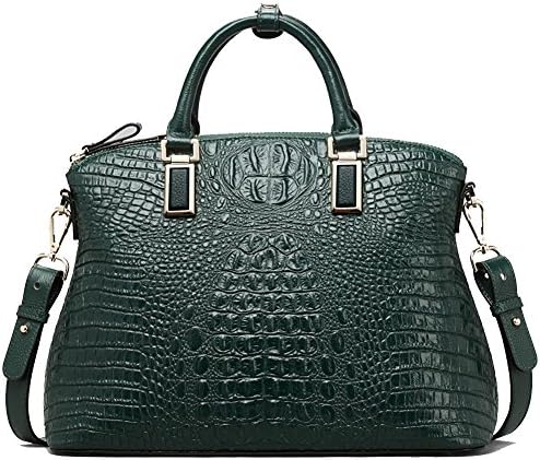 QiwangWomen Top-Handle Bags Genuine Leather Handbags Embossed Crocodile Full Grain Cowhide Evening Purse