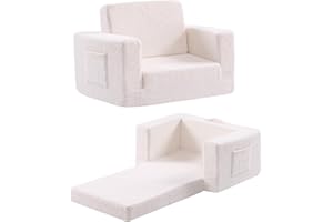 Givjoy Toddler Chair Sherpa Kids Couch, 2-in-1 Soft Kids Sofa Lounger for Bedroom, Convertible Couch for Girls and Boys, Reading Chair, Beige