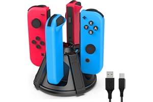 SIKROFEGEN Charging Dock Compatible with Nintendo Switch Joycons & OLED Model,Joy Cons Charger with LED Indication,Charge Up to 4 Joy-Cons with Charging Cable