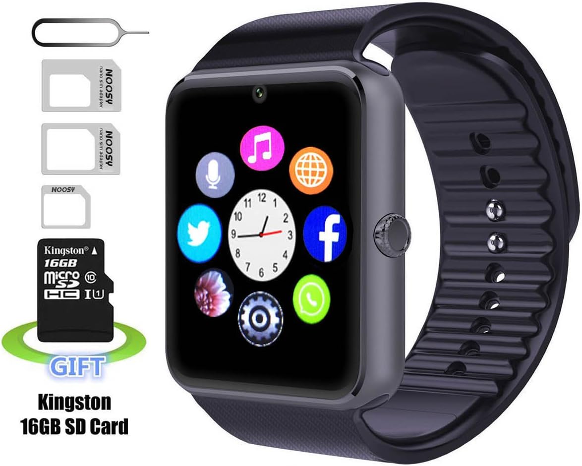 Smart Watch, Pushman 1 Waterproof Smart Watch Phone for iPhone 5s/6/6s and 4.2 Android or Above SmartPhones,Pushman(Black&Black)