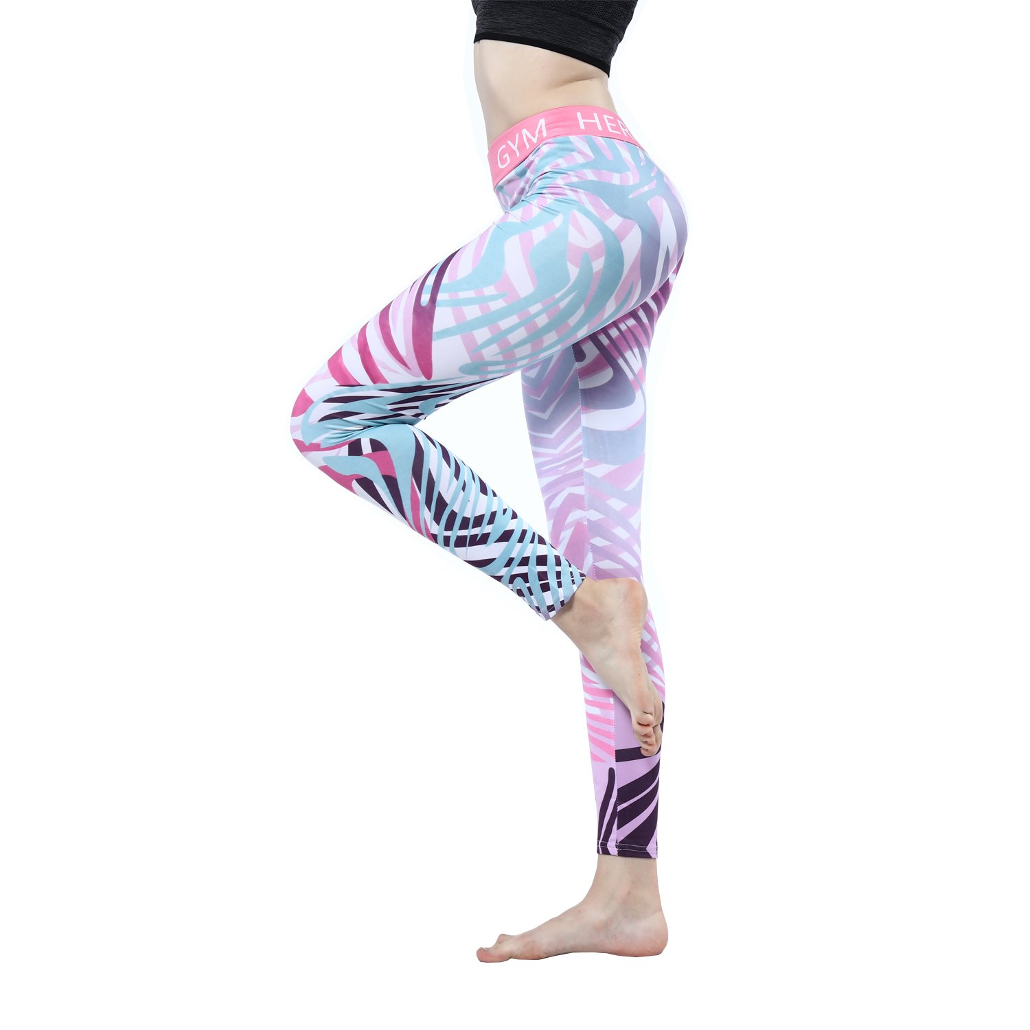 Women\'s Printed Yoga Leggings Pants Ibowo Gym Hero Capris Tights Workout (L)