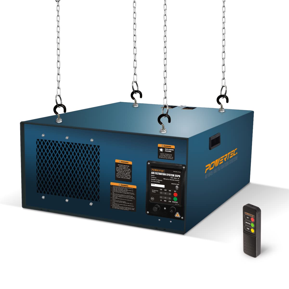 Photo 1 of POWERTEC AF1045 3-Speed Remote Controlled Air Filtration System (655/875/1060 CFM), Hanging Air Filter for Woodworking & Dust Collector, Air Purifier for Garage & Workshop (AF1045)