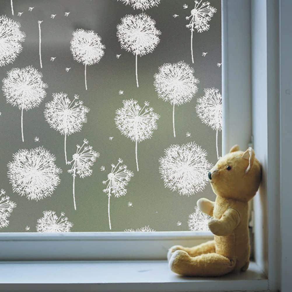 Hoonng Window Film Privacy Stained Glass, Pattern Dandelion, 90x300cm