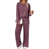 LILLUSORY Womens Lounge Sets 2 Piece Matching Pajamas Fall Fashion 2026 Ribbed Knit Outfits Long Sleeve Casual Sweatsuits