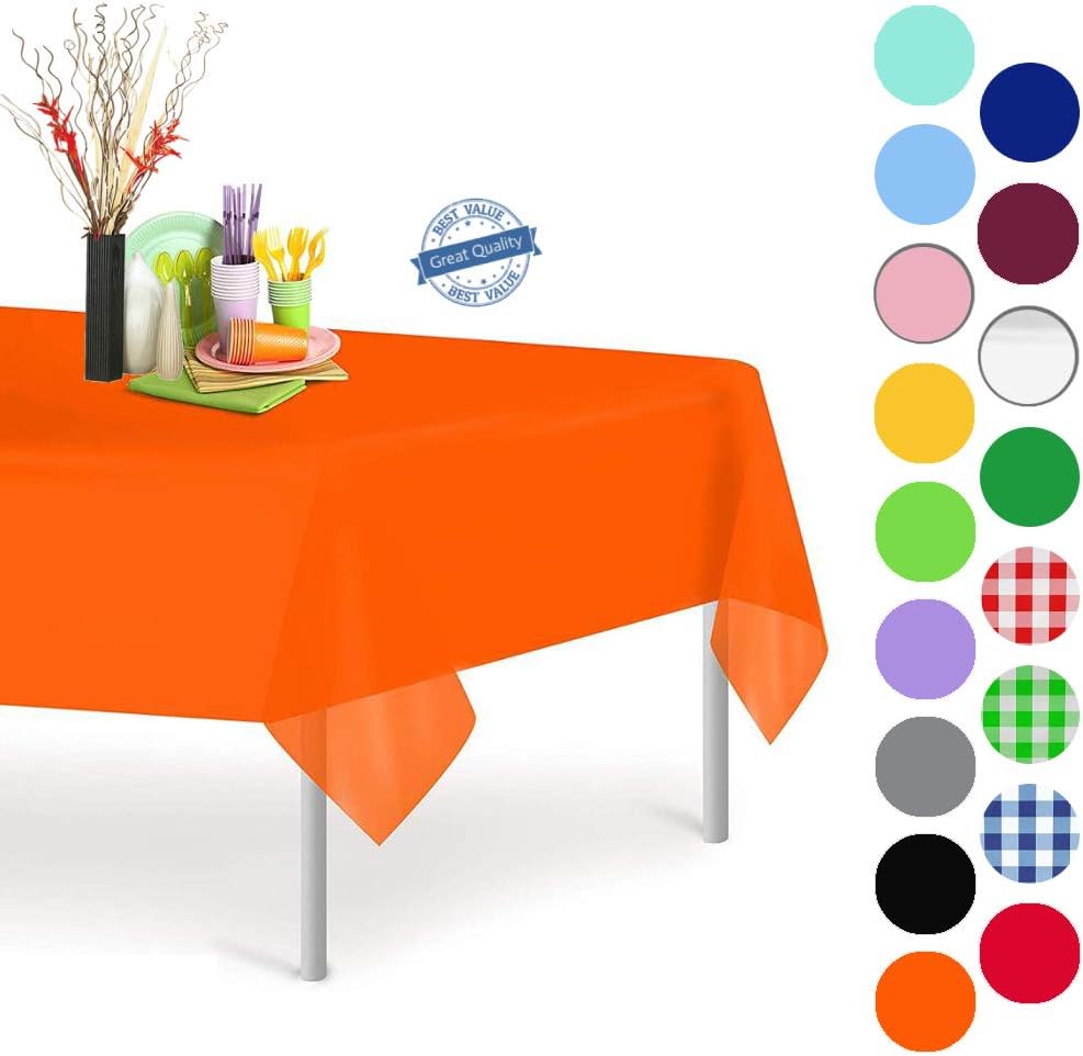 SavvyBasicStuff Plastic Table Cloth for Rectangle Tables 8 ft Indoor or Outdoor, Waterproof Table Cloths, Tablecloths for Parties/Party, Disposable Tablecloth, Clothes Cover (Orange, 1 Pack)