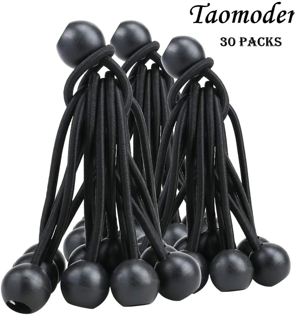 30 Pack Bungee Balls, Taomoder Black Bungee Cord HeavyWeight 4 inches Tarp Bungee Cords Tie Down Straps Multifunction Elastic Rope for Camping, Tents, Cargo, Projector Screen, Canopy Tent - - 