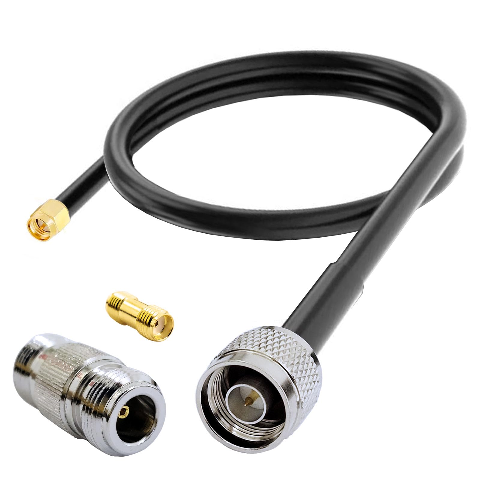 N to SMA Jumper N Male to SMA Male Low Loss Coaxial Cable RG58 with 2 PCS N SMA Adapter Kit for 3G 4G 5G LTE Antenna Ham Radio GPS WiFi (1M)