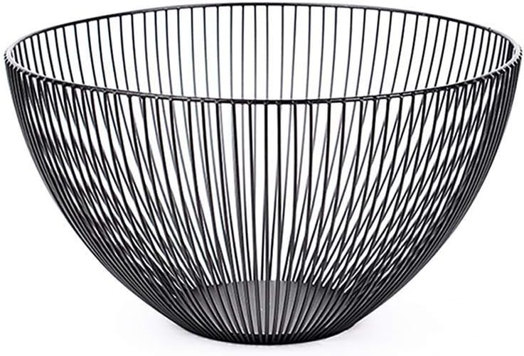 DaoRier Fruit Bowl Hollow Vertical Rib Fruit Basket Storage Tray Dried Fruit Storage Fruit Basket Living Room Household Metal Decorative Bowl 25cm*14.2cm Black