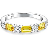 RANDES 3.5mm Half Eternity Band Sterling Silver Rings for Women Sapphire/Ruby/Emerald and Cz Wedding Bands 7 Stone Stackable Birthstone Ring Anniversary Jewelry Size 6-10